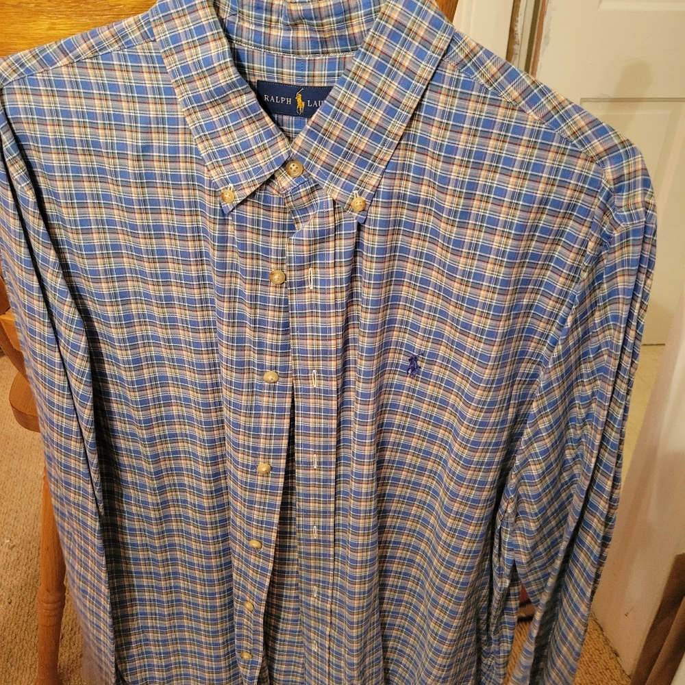 Ralph Lauren blue/tan/green plaid button down size XL